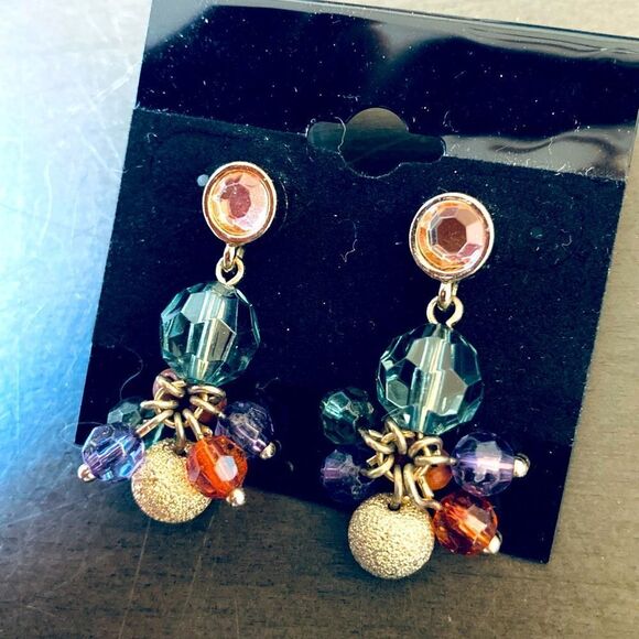 Warm Gold Tone Sparkling Beaded Bauble Earrings - Picture 1 of 3